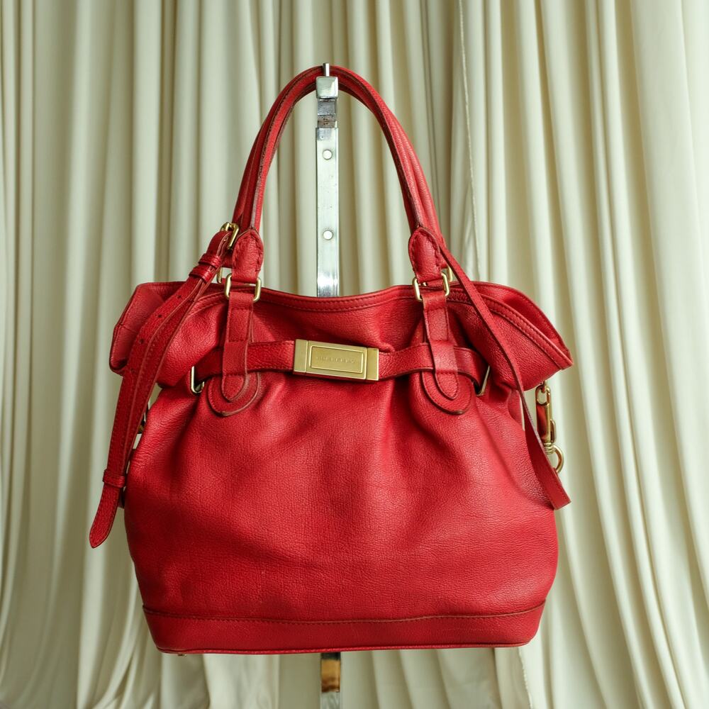 Burberry Red Leather Hobo - Gold Hardware, Crossbody, Made in Italy